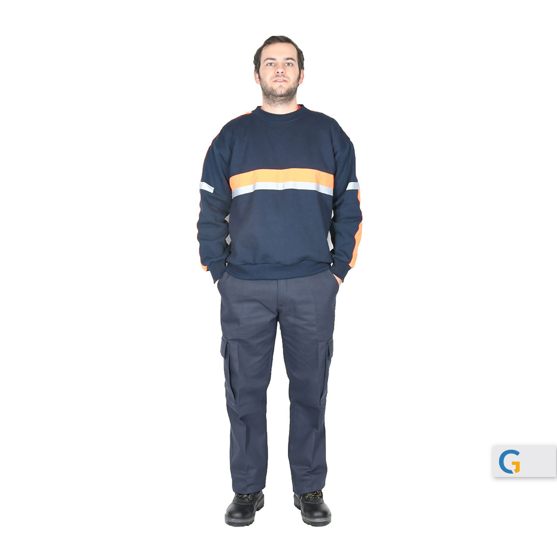 BUZO CUELLO REDONDO CON REFRACTIVO FRENTE-