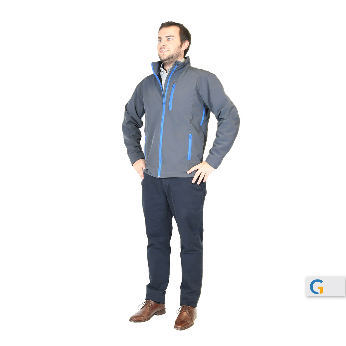 CAMPERA SOFTSHELL GRIS COSTADO-