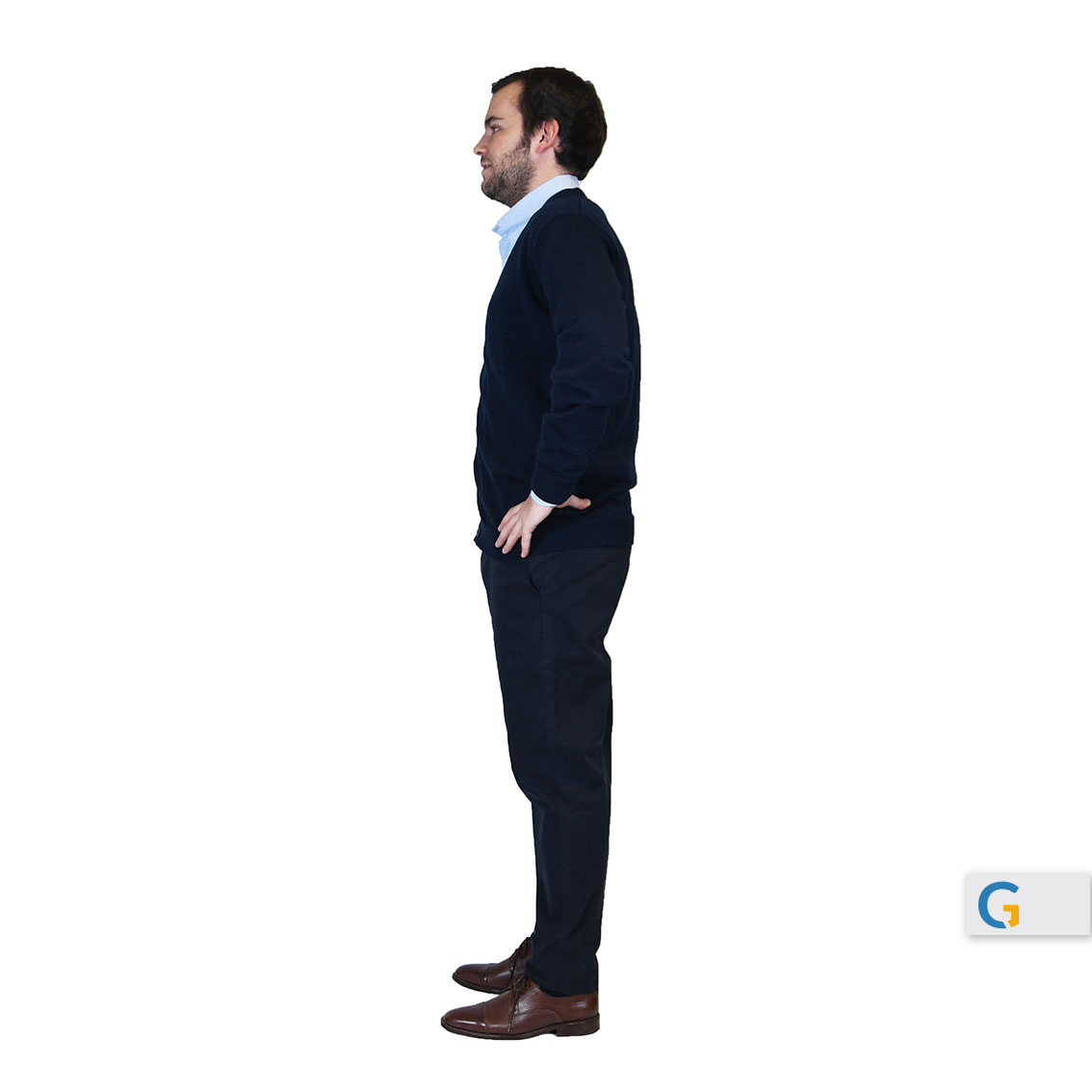 CARDIGAN AZUL DE PERFIL-